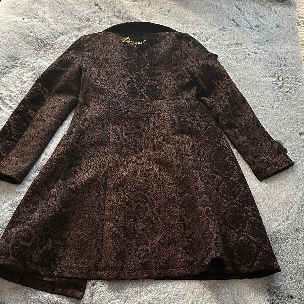 Desigual Brown Textured A-Line Trench Coat - Picture 4 of 5